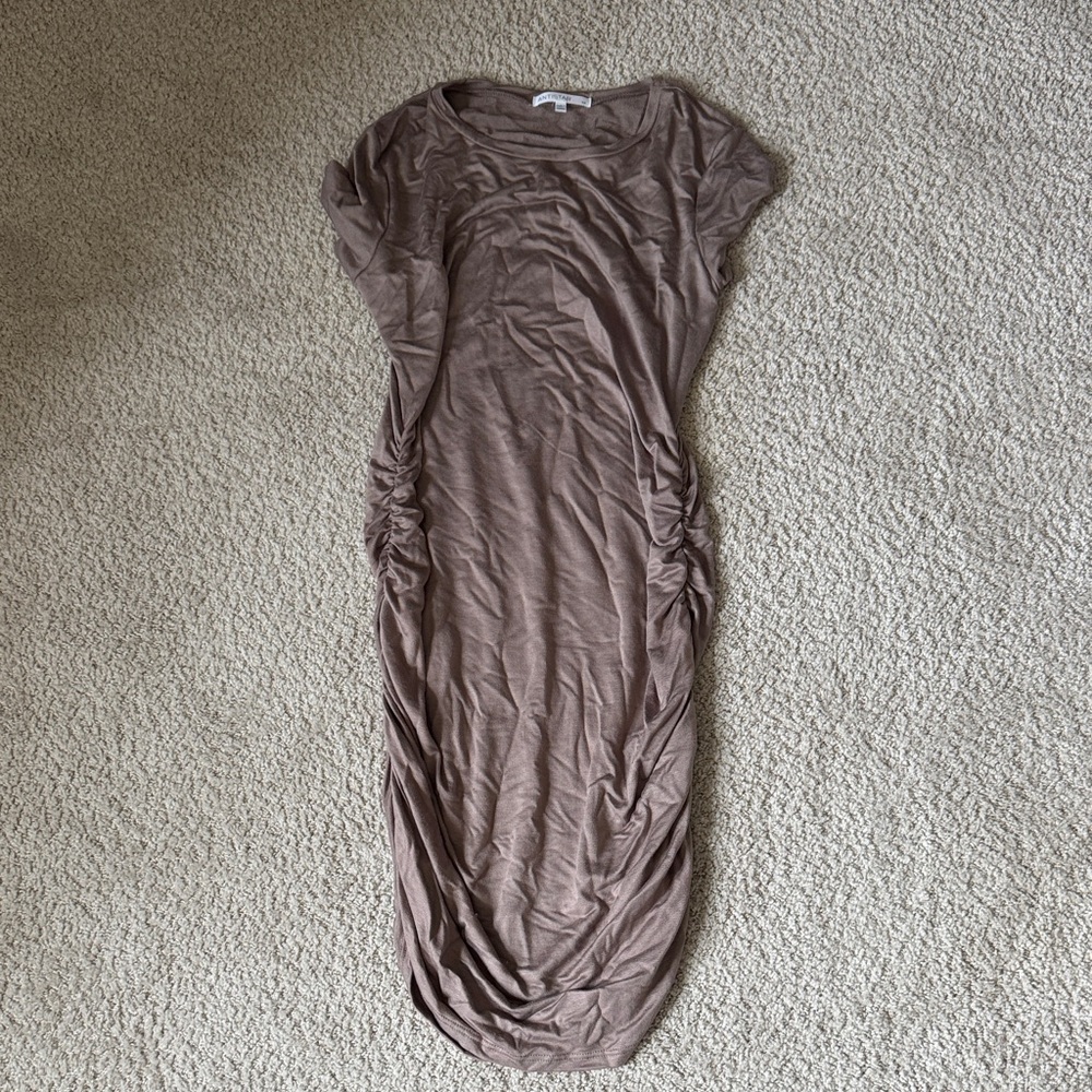 Elegant Brown Ruched Maternity Maxi Dress